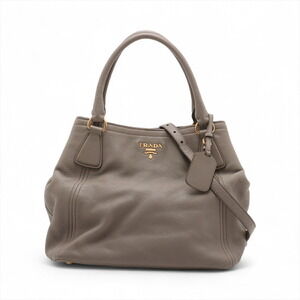 Prada Vitello Daino leather Sacca 2 Manici tote bag Gray